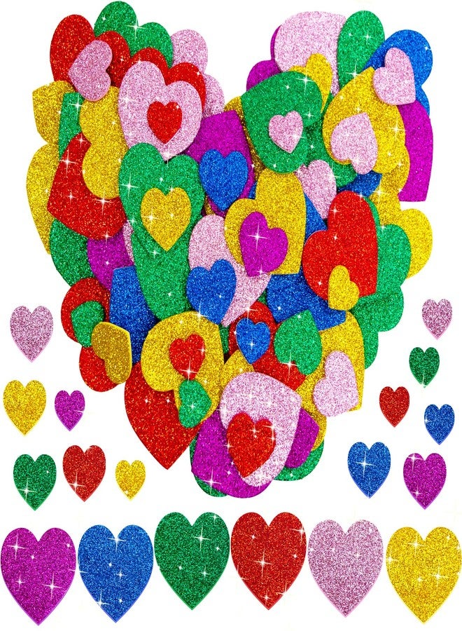 WorldBazaar 600PCS Valentine's Day Foam Heart Stickers Assorted Colors Self-Adhesive Heart Shaped Craft Stickers Valentine Stickers for Crafts Scrapbook Wedding DIY Card Making - Image 1